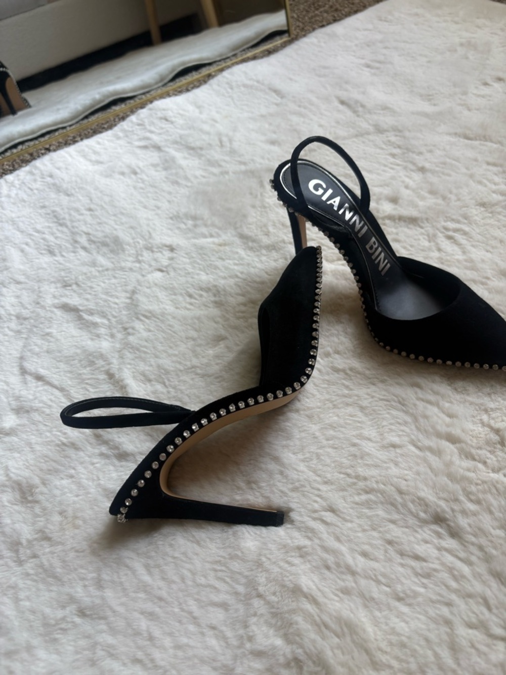 Gianni Bini Black Pointed Slingback Heels with Rhinestone Trim - Picture 5 of 6